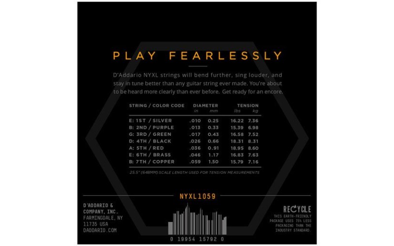 D'ADDARIO NYXL1059 - струны для 7-струнной электрогитары, Regular Light, 10-59