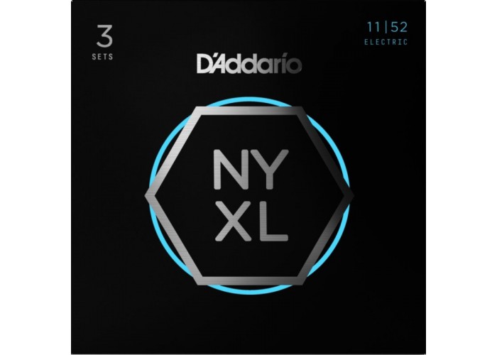 D'Addario NYXL1152-3P Cтруны для электрогитары, никелированные, MTop/HBottom, 11-52, 3 комплекта