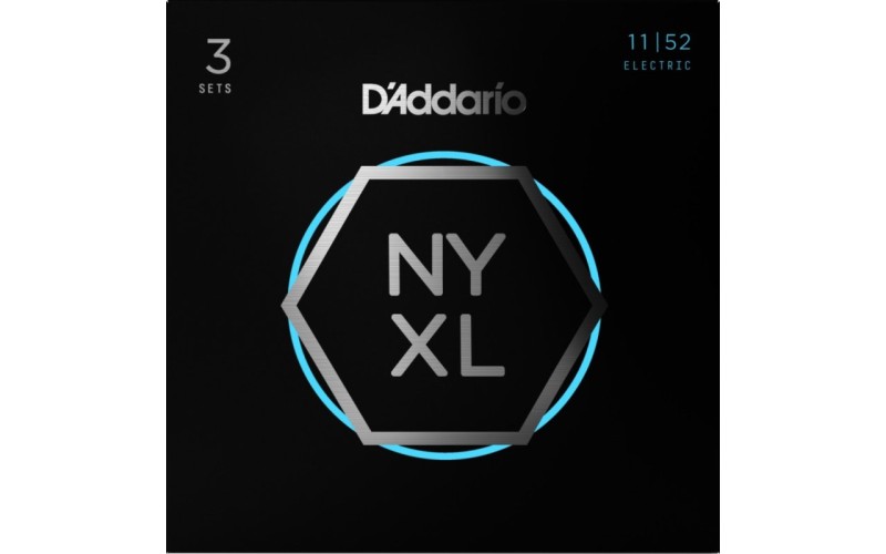 D'Addario NYXL1152-3P Cтруны для электрогитары, никелированные, MTop/HBottom, 11-52, 3 комплекта