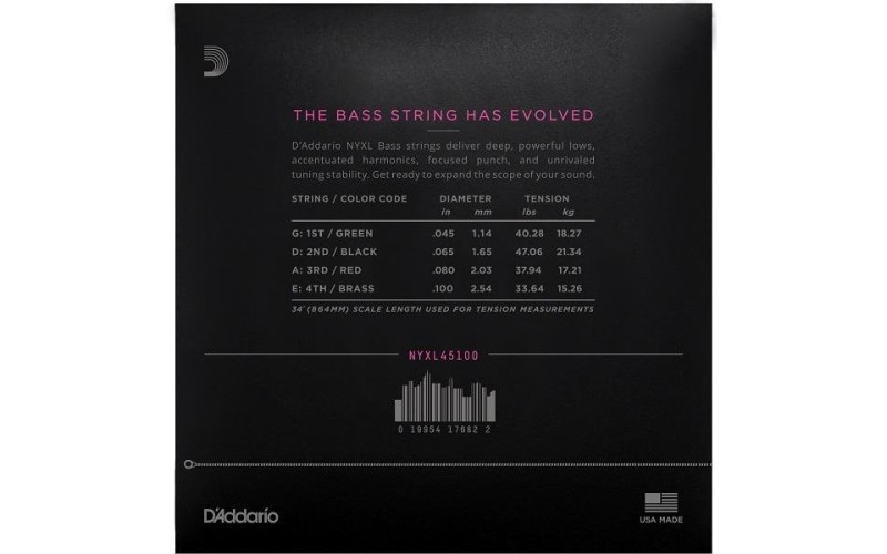 D'ADDARIO NYXL45100 струны для 4-струнной бас-гитары, 45-100