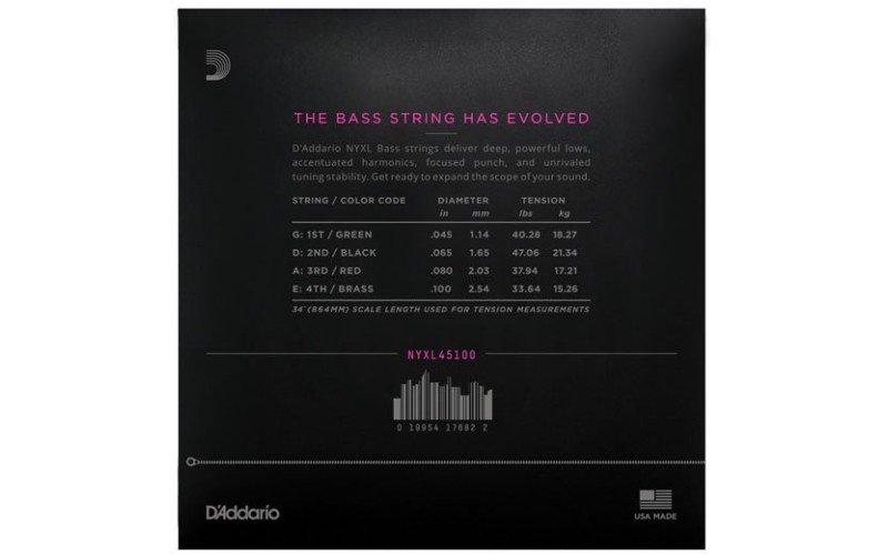 D'ADDARIO NYXL45100 струны для 4-струнной бас-гитары, 45-100