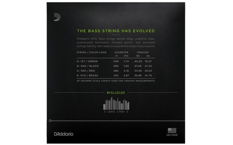 D'ADDARIO NYXL45105 струны для 4-струнной бас-гитары, 45-105