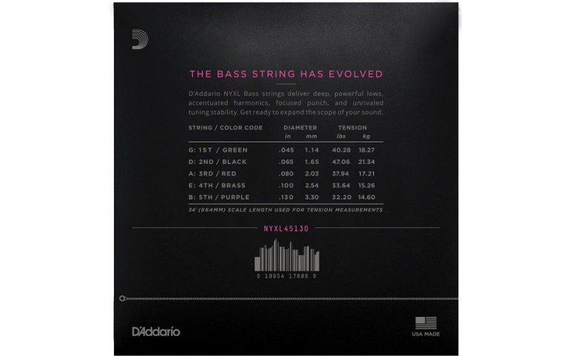 D'ADDARIO NYXL45130 струны для 5-струнной бас-гитары, 45-130