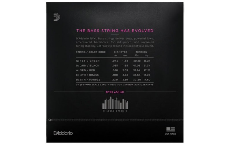 D'ADDARIO NYXL45130 струны для 5-струнной бас-гитары, 45-130