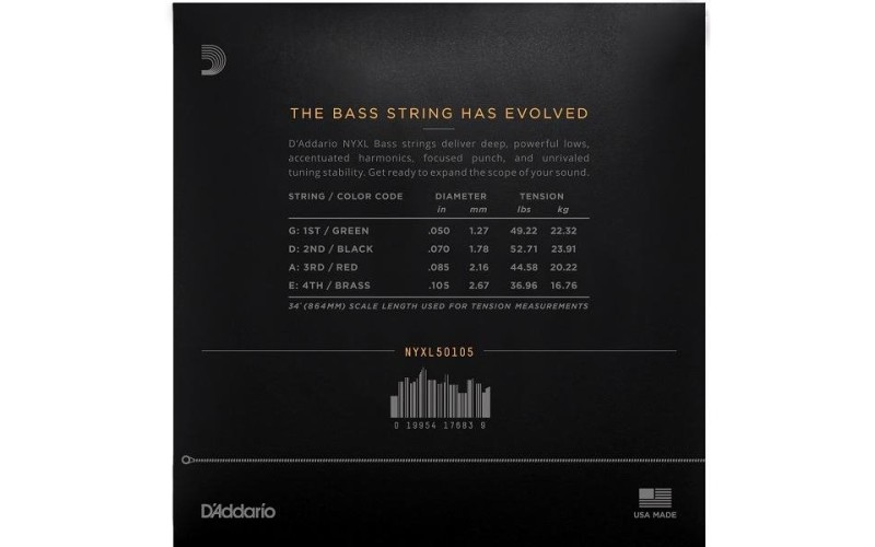 D'ADDARIO NYXL50105 - струны для 4-струнной бас-гитары, 50-105