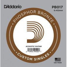 D'Addario PB017 Phosphor Bronze Отдельная струна для акустической гитары, фосфорная бронза, .017