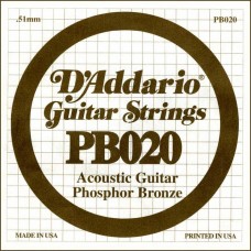 D'Addario PB020 Phosphor Bronze Отдельная струна для акустической гитары, фосфорная бронза, .020