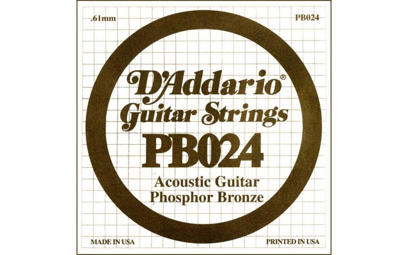 D'Addario PB024 Phosphor Bronze Отдельная струна для акустической гитары, фосфорная бронза, .024