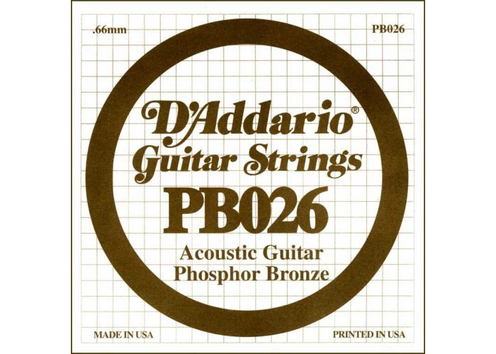 D'Addario PB026 Phosphor Bronze Отдельная струна для акустической гитары, фосфорная бронза, .026