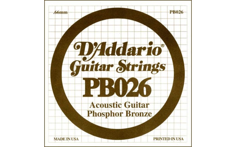 D'Addario PB026 Phosphor Bronze Отдельная струна для акустической гитары, фосфорная бронза, .026
