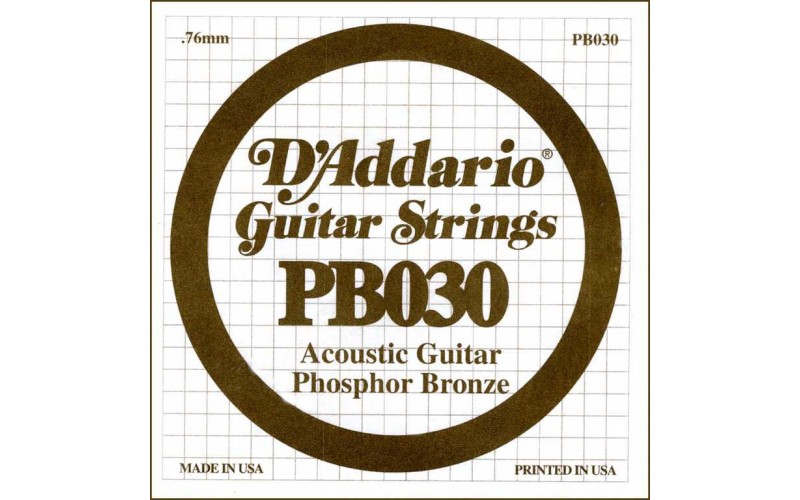 D'Addario PB030 Phosphor Bronze Отдельная струна для акустической гитары, фосфорная бронза, .030