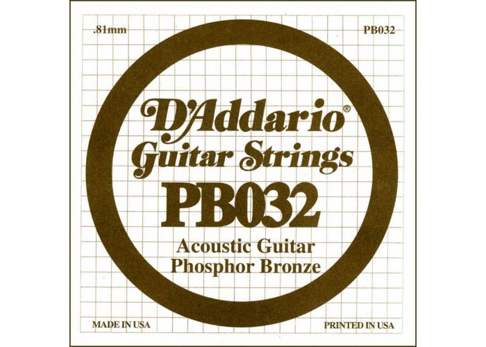 D'Addario PB032 Phosphor Bronze Отдельная струна для акустической гитары, фосфорная бронза, .032