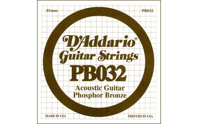 D'Addario PB032 Phosphor Bronze Отдельная струна для акустической гитары, фосфорная бронза, .032