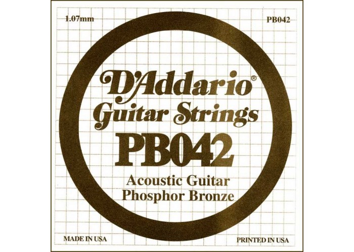 D'Addario PB042 Phosphor Bronze Отдельная струна для акустической гитары, фосфорная бронза, .042