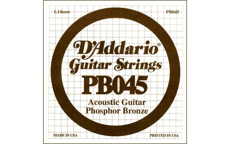 D'Addario PB045 Phosphor Bronze Отдельная струна для акустической гитары, фосфорная бронза, .045