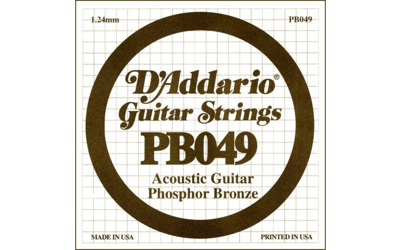 D'Addario PB049 Phosphor Bronze Отдельная струна для акустической гитары, фосфорная бронза, .049