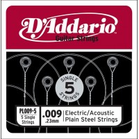 D'Addario PL009-5 Plain Steel Отдельная стальная струна без обмотки 009, 5шт