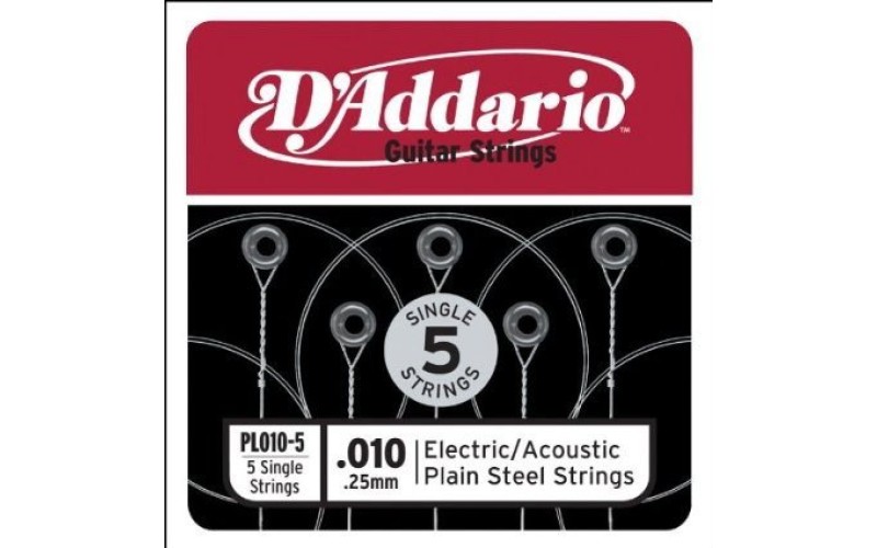 D'ADDARIO PL010-5 Plain Steel - комплект одиночных струн .010. 5 штук