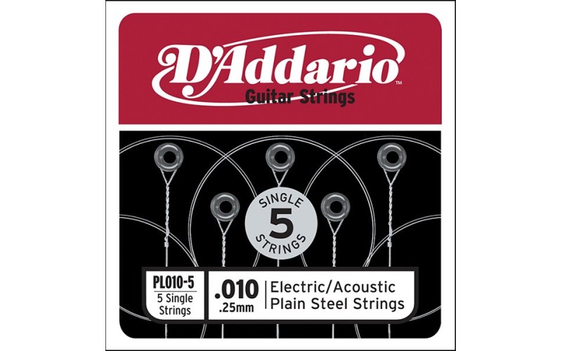 D'ADDARIO PL010-5 Plain Steel - комплект одиночных струн .010. 5 штук