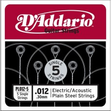 D'Addario PL012-5 Plain Steel Отдельная стальная струна без обмотки 012, 5шт