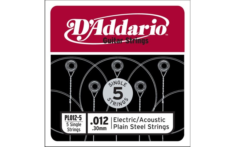 D'Addario PL012-5 Plain Steel Отдельная стальная струна без обмотки 012, 5шт