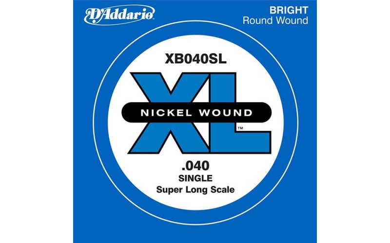 D'Addario XB040SL Nickel Wound Отдельная струна для бас-гитары, никелированная, .040, Super Long