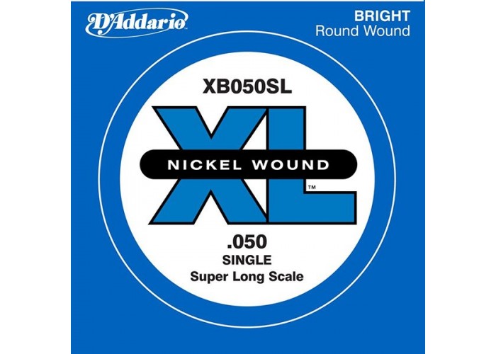 D'Addario XB050SL Nickel Wound Отдельная струна для бас-гитары, никелированная, .050, Super Long