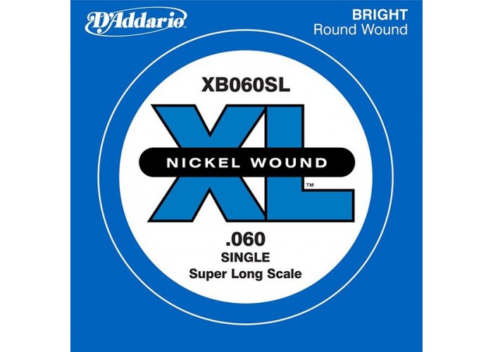 D'Addario XB060SL Nickel Wound Отдельная струна для бас-гитары, никелированная, .060, Super Long