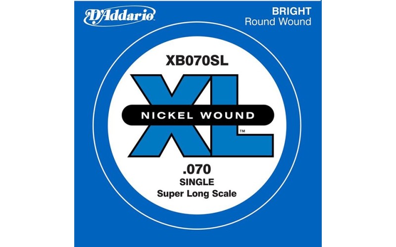 D'Addario XB070SL Nickel Wound Отдельная струна для бас-гитары, никелированная, .070, Super Long