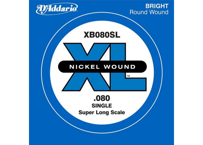 D'Addario XB080SL Nickel Wound Отдельная струна для бас-гитары, никелированная, .080, Super Long