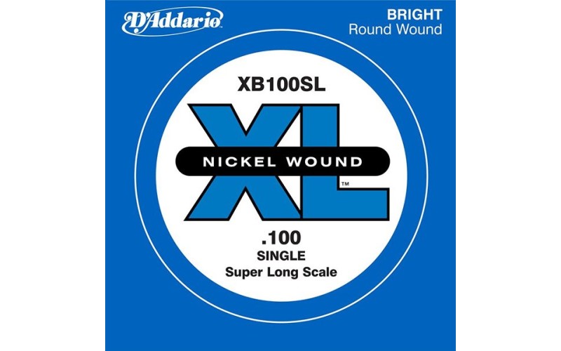 D'Addario XB100SL Nickel Wound Отдельная струна для бас-гитары, никелированная, .100, Super Long