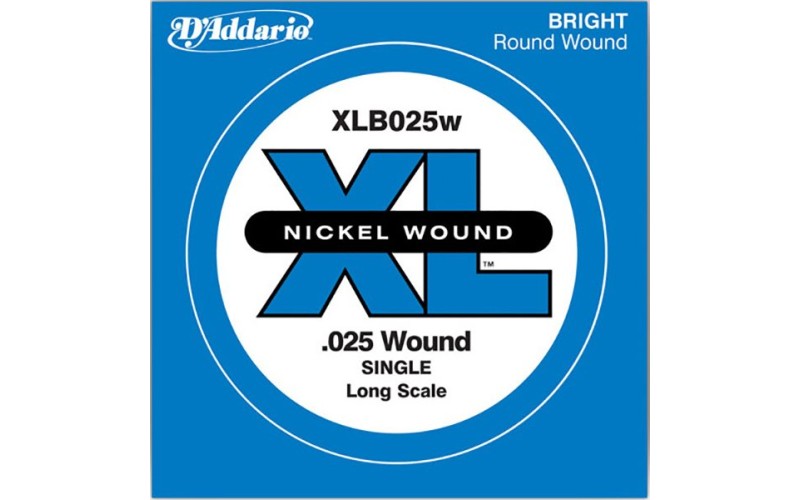 D'Addario XLB025W Nickel Wound Отдельная струна для бас-гитары, никелированная, .025