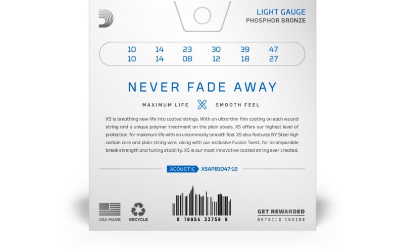 D'ADDARIO XSAPB1047-12 Phosphor Bronze Струны для акустической гитары, фосфорная бронза