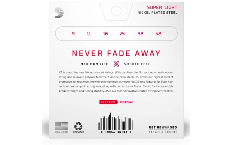 D'Addario XSE0942 XS Nickel Комплект струн для электрогитары, никелированные, 9-42, с покрытием