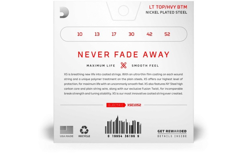 D'Addario XSE1052 XS Nickel Комплект струн для электрогитары, никелированные, 10-52, с покрытием