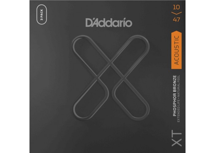 D'Addario XTAPB1047-3P Струны для акустической гитары, фосф.бронза, 10-47, с покрытием, 3 комплекта