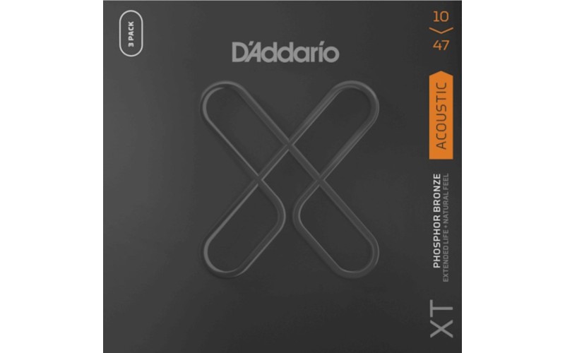 D'Addario XTAPB1047-3P Струны для акустической гитары, фосф.бронза, 10-47, с покрытием, 3 комплекта