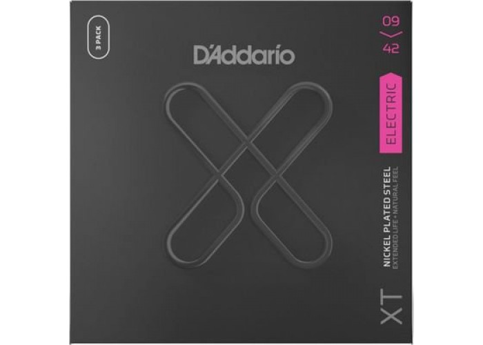 D'Addario XTE0942-3P XT Струны для электрогитары, никелированные, 9-42, с покрытием, 3 комплекта