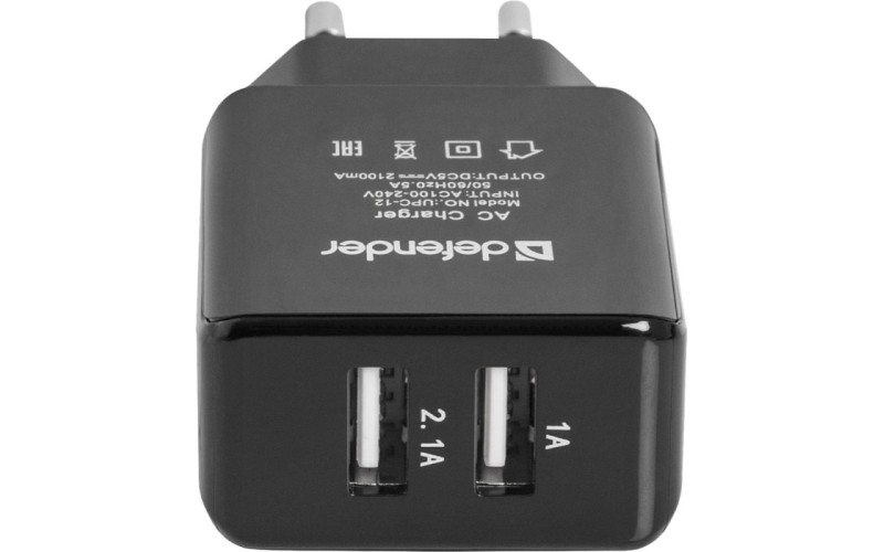 DEFENDER UPС-12 Сетевой адаптер 2xUSB, 5V/2А, кабель