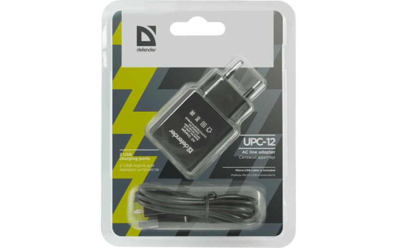 DEFENDER UPС-12 Сетевой адаптер 2xUSB, 5V/2А, кабель
