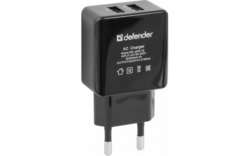 DEFENDER UPС-12 Сетевой адаптер 2xUSB, 5V/2А, кабель