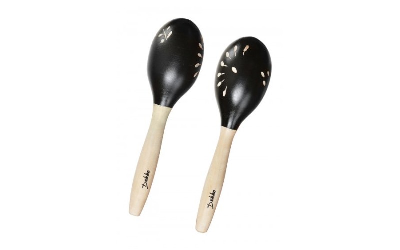 DEKKO M0 BK Маракасы (тип шейкер) авторские (2 шт.), 22 см, деревянные, резные, рисунок 