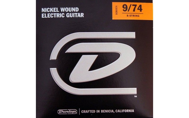 Dunlop DEN0974 Комплект струн для 8-струнной электрогитары, никелированные, Light, 9-74