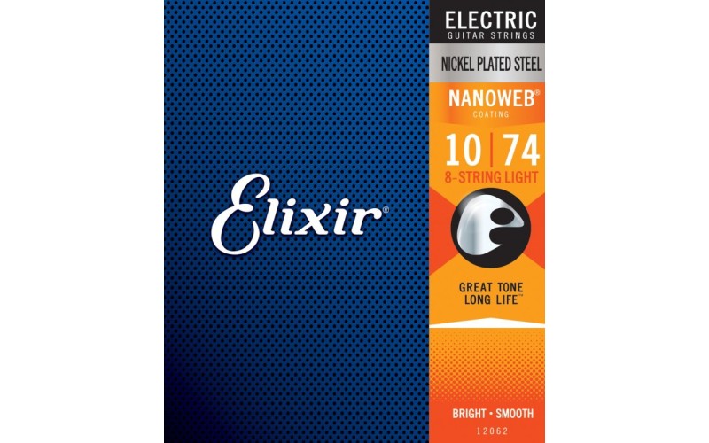 Elixir 12062 NanoWeb  струны для 8-ми струнной электрогитары Light 10-74