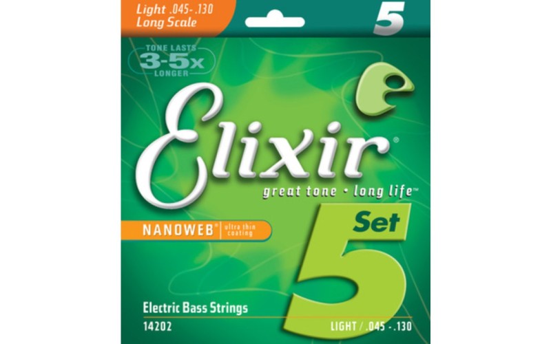Elixir 14202 NanoWeb струны для 5-струнной бас-гитары 45-130