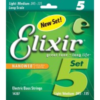 Elixir 14207 NanoWeb струны для 5-струнной бас-гитары Medium 45-135
