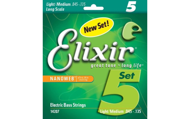 Elixir 14207 NanoWeb струны для 5-струнной бас-гитары Medium 45-135