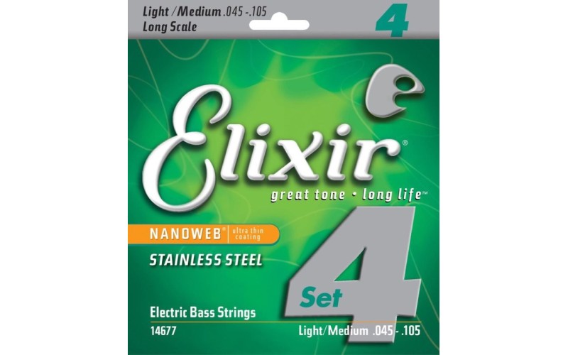 Elixir 14677 NanoWeb струны для бас-гитары Medium 45-105, сталь