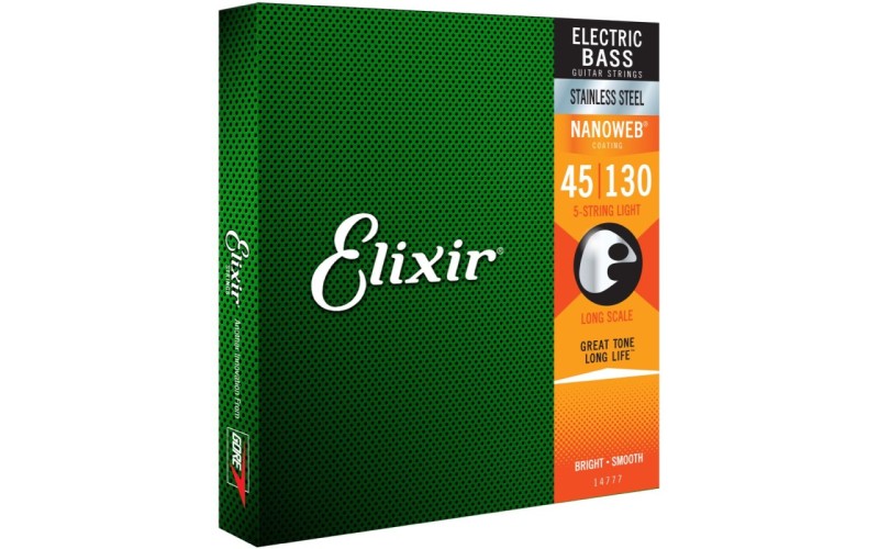 Elixir 14777 NanoWeb струны для 5-струнной бас-гитары Light 45-130, сталь