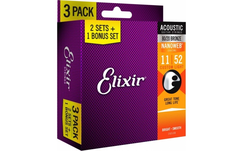 ELIXIR 16538 - Набор из 3-х комплектов струн для акустической гитары